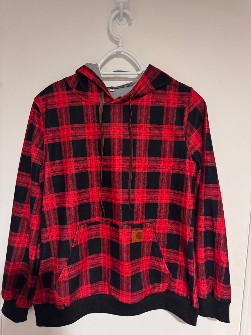 Carhartt Red and Black Plaid Pullover Hoodie